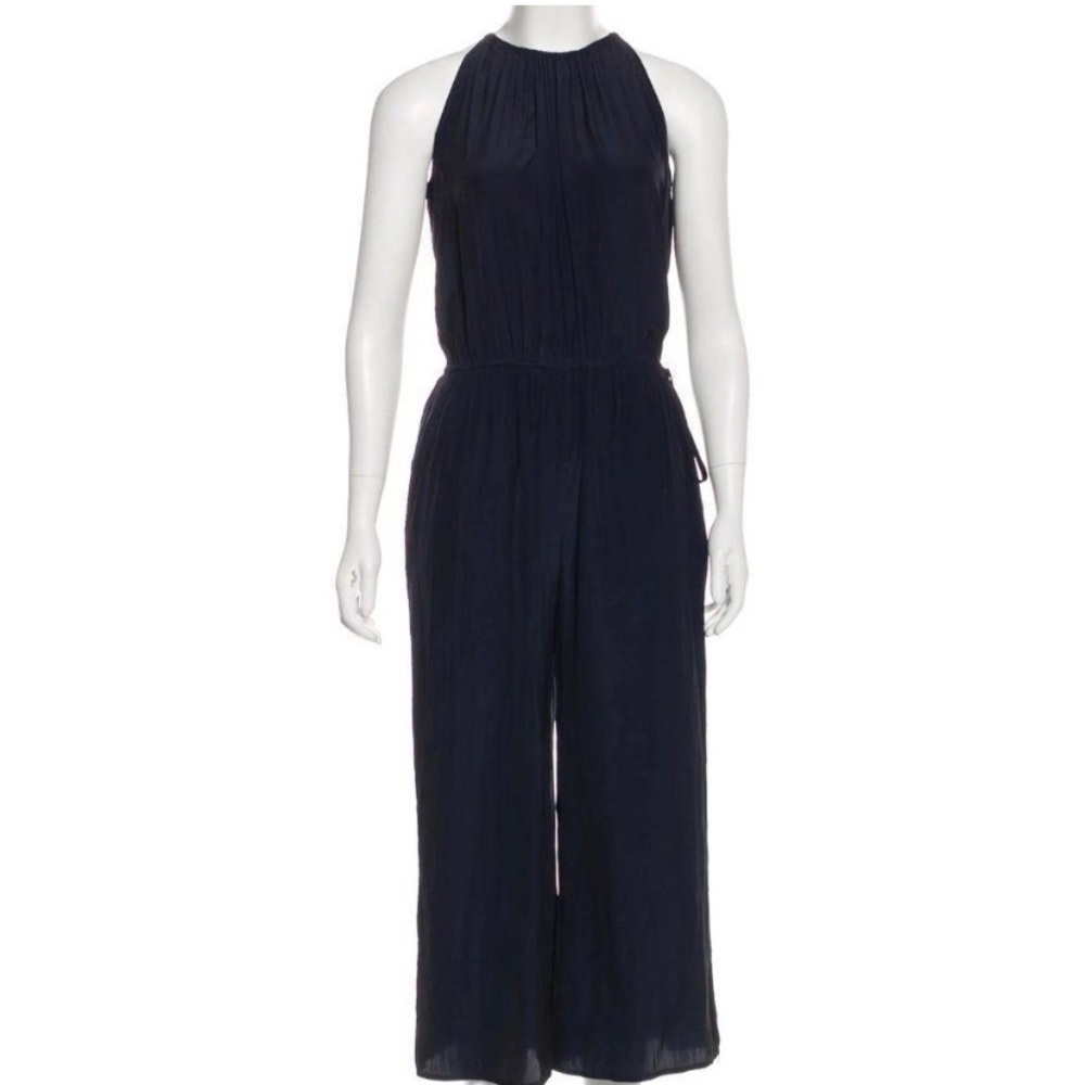 Calypso St. Barth navy jumpsuit, adjustable ties at neck and waist, size M